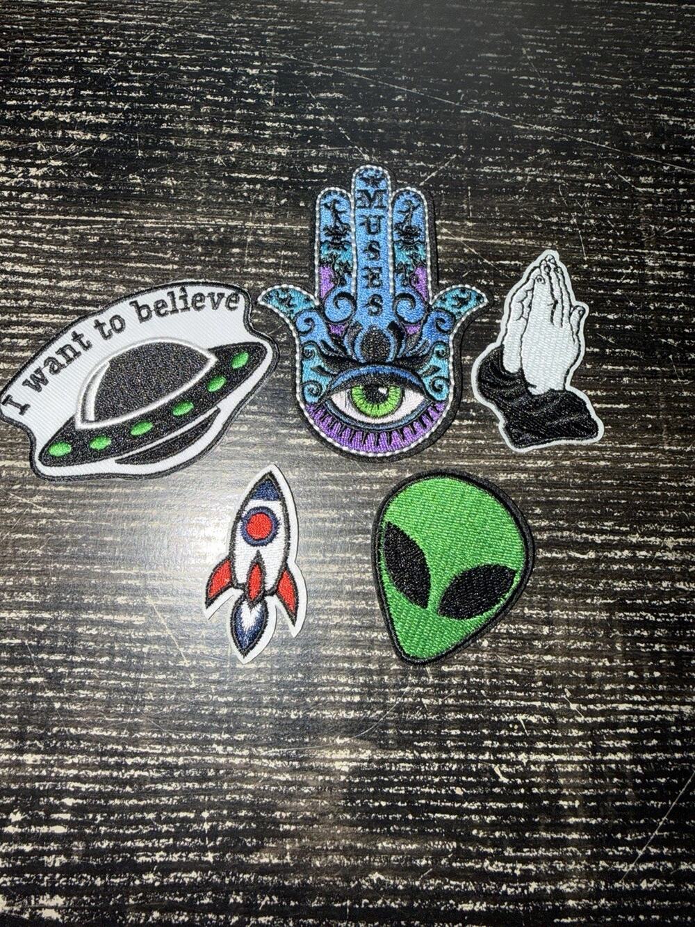 Lot Of 5 Iron on Patches Alien Rocket Praying Hands I Want to Believe Muses